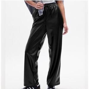 NEW Gap Mid Rise Easy Wide Leg Vegan Leather Pants true black soft size small